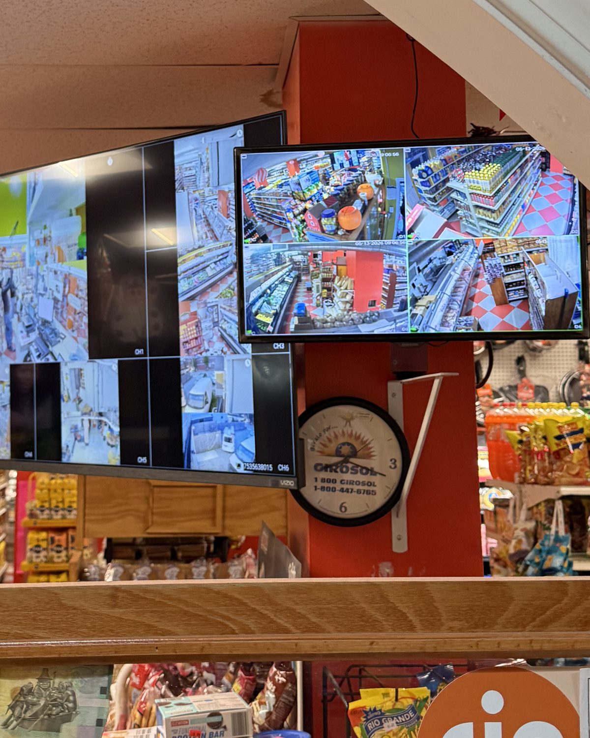 Multi-camera security monitor wall installed in a commercial store